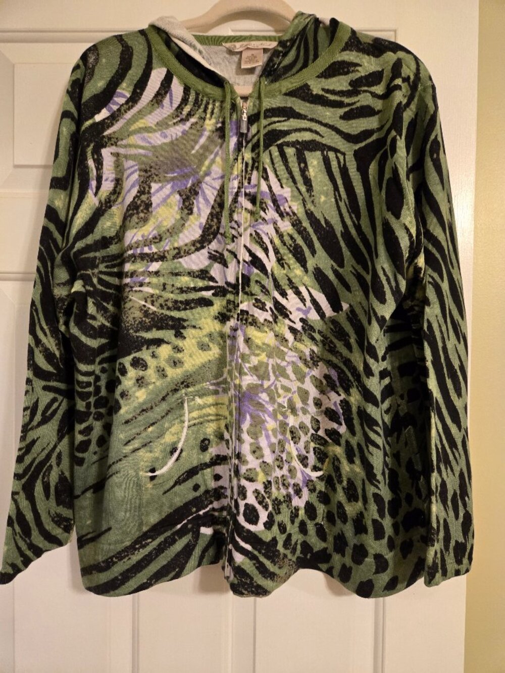 Jillian and Nicole animal print zip up hooded sweater